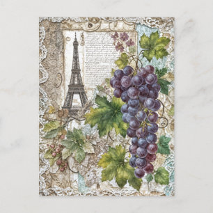 Eiffel Tower with vintage Grapes Holiday Postcard