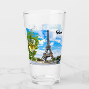 Eiffel tower with white wine glass