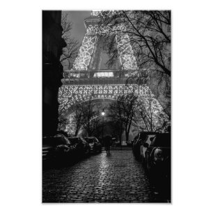 Eiffel Tower - Woman in the Rain - Black and White Photo Print