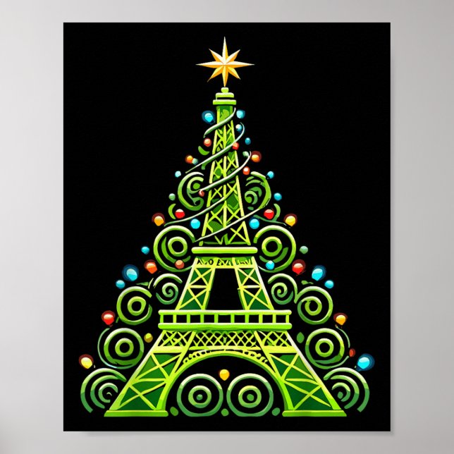 Eiffel Tower Wrapped In Christmas Tree Lights Fren Poster (Front)