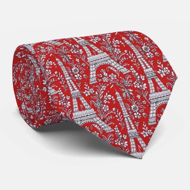 Eiffel Towers and Flowers Red Tie (Rolled)