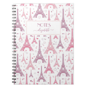 Eiffel Towers and hearts personalized Notebook