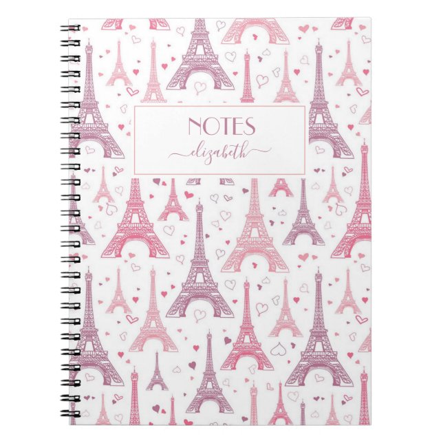 Eiffel Towers and hearts personalized Notebook (Front)