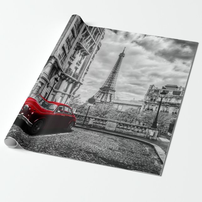 Eiffle Tower Black, White and Red. Wrapping Paper (Unrolled)