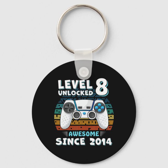 Eight 8yr BDay Son Boy Fun Gamer 8th 8 Years Old B Keychain (Front)