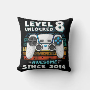 Eight 8yr BDay Son Boy Fun Gamer 8th 8 Years Old B Throw Pillow