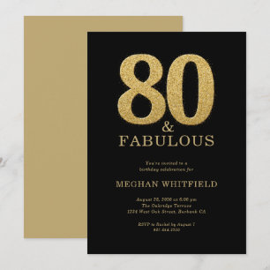 Eight and Fabulous Bold Gold 80th Birthday Party Invitation