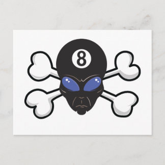 eight ball alien Skull and Crossbones Postcard