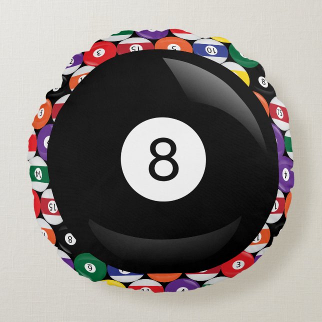Eight Ball Billiards Round Pillow (Front)