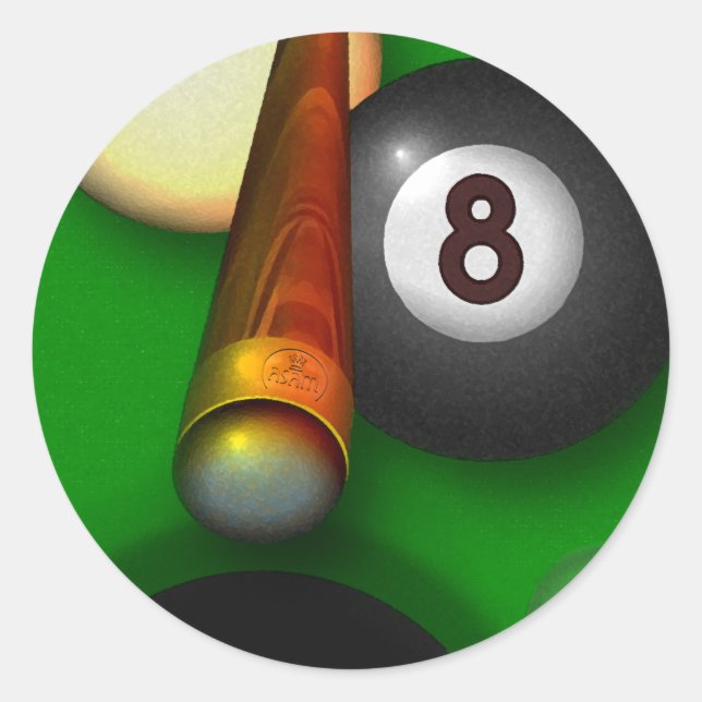 Eight Ball Pool and Billiards Classic Round Sticker (Front)
