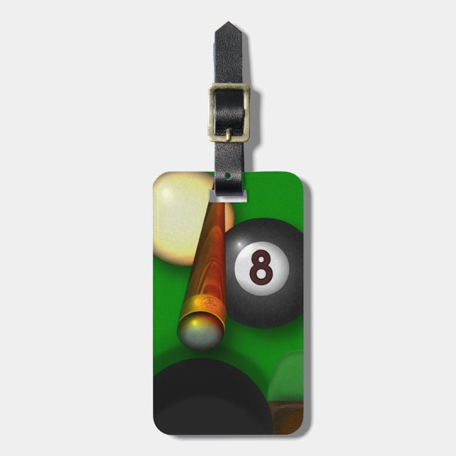 Eight Ball Pool and Billiards Personalized Luggage Tag (Front Vertical)