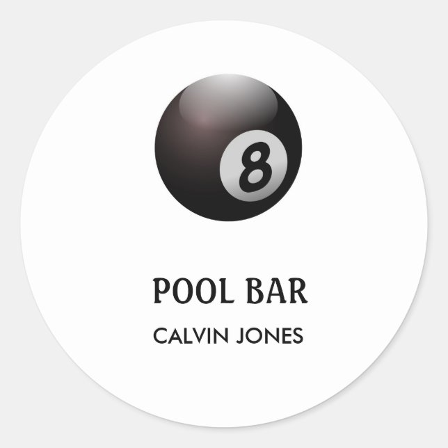Eight ball pool bar white classic round sticker (Front)