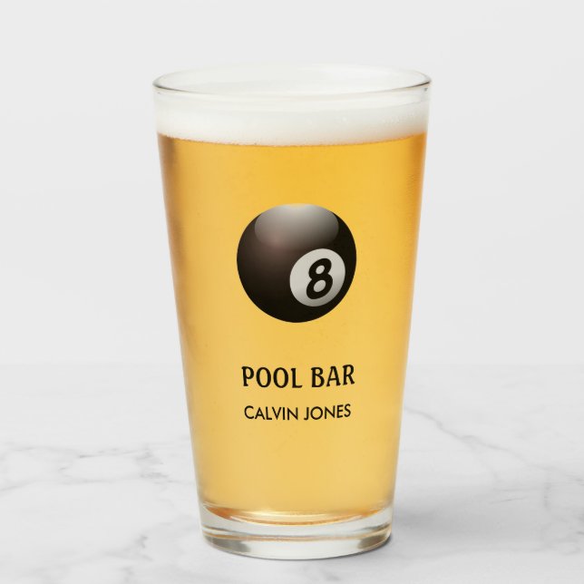 Eight ball pool bar white glass (Front Filled)