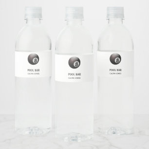 Eight ball pool bar white water bottle label