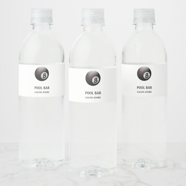 Eight ball pool bar white water bottle label (Bottles)