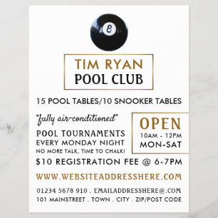Eight Ball, Pool Club, Snooker Club Advertising Flyer