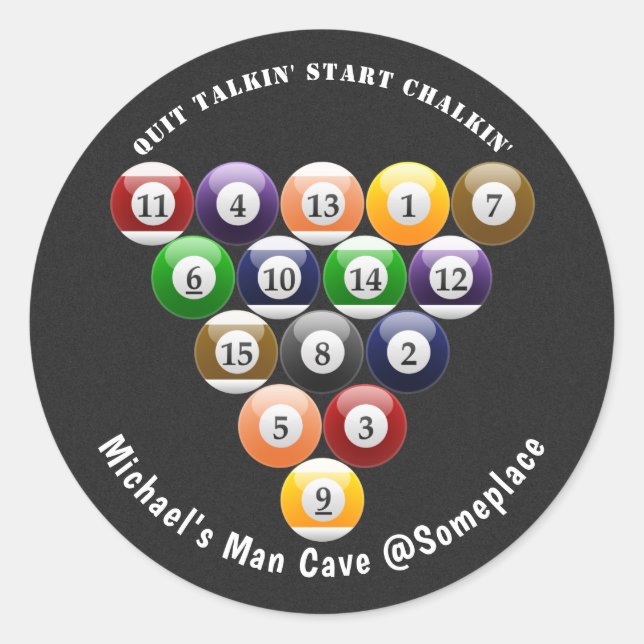 Eight-Ball Rack Billiard Balls 8-Ball Pool Game Classic Round Sticker (Front)