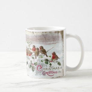 Eight English Robins on Holly Vintage Christmas Coffee Mug