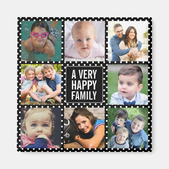 Eight Family Photo Collage Black  Magnet (Front)