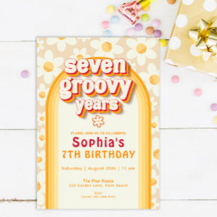 Eight Groovy Retro Daisy Photo Birthday Invitation