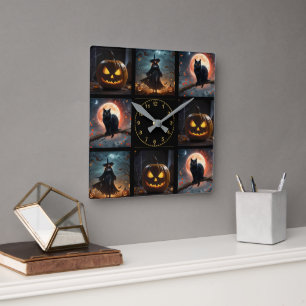 Eight Halloween Photo Collage, Wall Clock