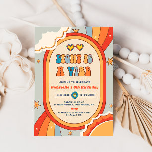 Eight Is A Vibe Groovy Retro Rainbow 8th Birthday  Invitation