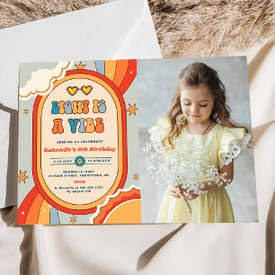 Eight Is A Vibe Groovy Retro Rainbow 8th Birthday  Invitation