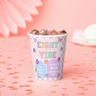 Eight Is A Vibe Preppy Patch 8th Birthday Party Paper Cups