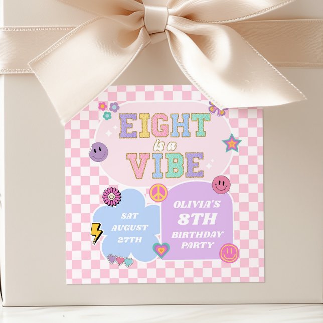Eight Is A Vibe Preppy Patch 8th Birthday Party Square Sticker (Creator Uploaded)