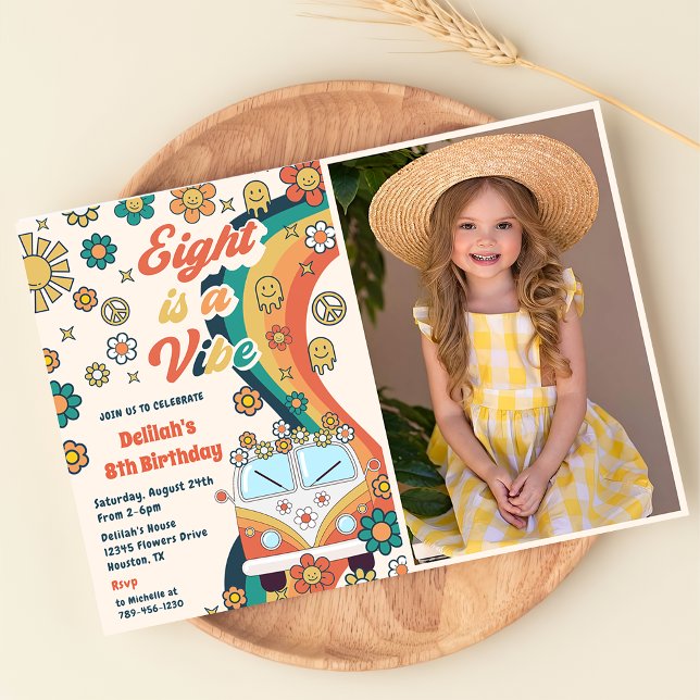Eight Is A Vibe Retro Floral 8th Birthday Party Invitation (Creator Uploaded)