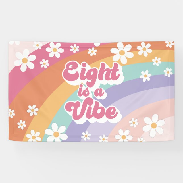 Eight is a Vibe Retro Rainbow 8th Birthday Banner (Horizontal)