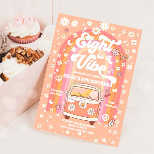 Eight Is A Vibe Retro Rainbow Birthday Invitation