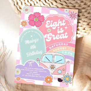 Eight is Great Rainbow Daisy Birthday Invitation