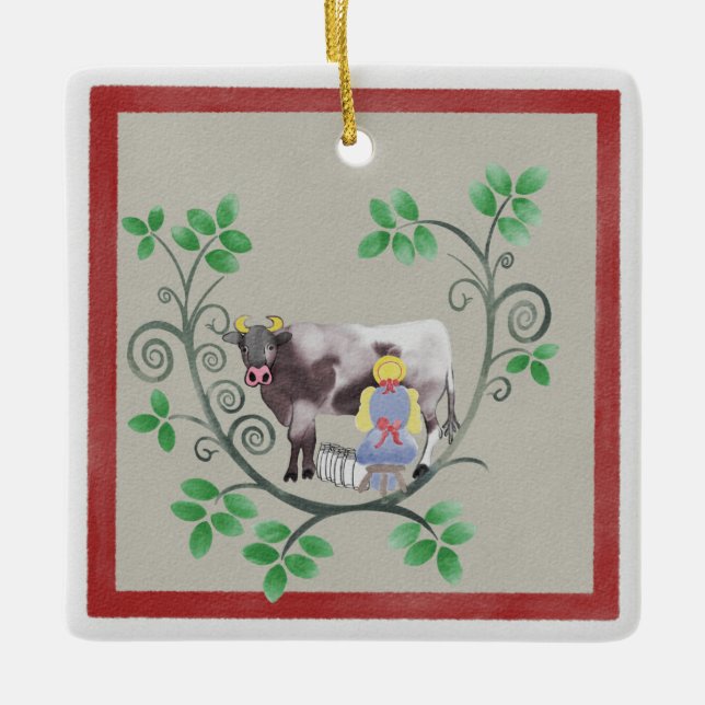 Eight Maids a-Milking Christmas Ornament (Front)