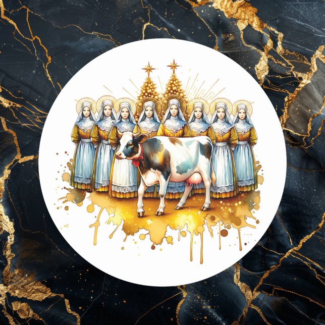 Eight Maids a-Milking | Twelve Days of Christmas Classic Round Sticker (Creator Uploaded)