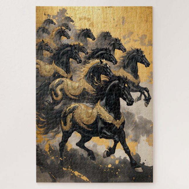 Eight Majestic Horses - Chinese Ink Style Jigsaw Puzzle (Vertical)