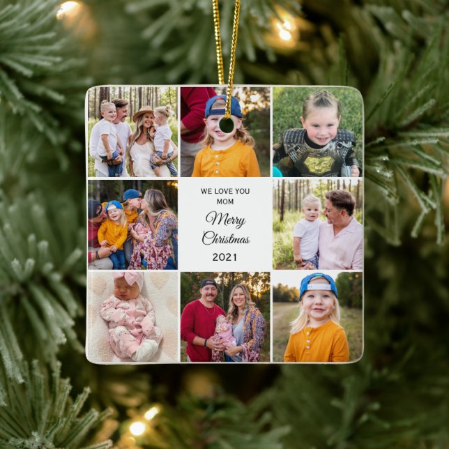 Eight Photo We Love You Mom Christmas Ceramic Ornament (Tree)