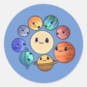 Eight Planets Solar System Boy Girl Classic Round Sticker
