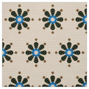 Eight point Mandala, Chocolate, Tan, Beige & Blue Fabric