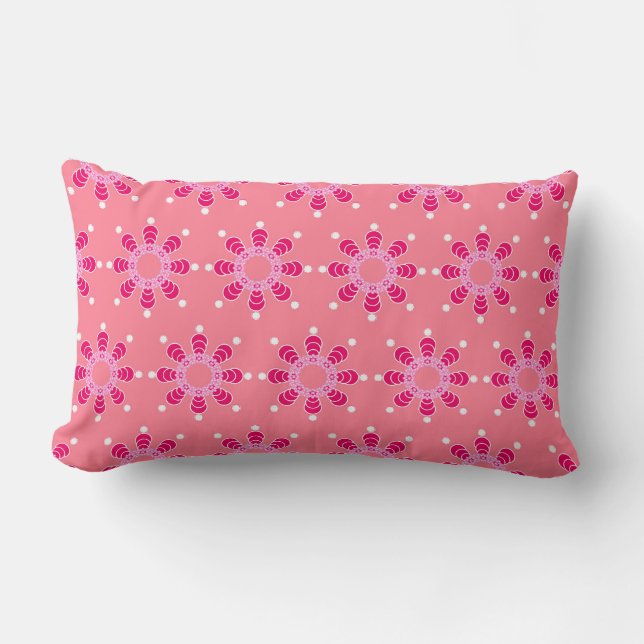 Eight point Mandala, Coral Pink and Magenta Lumbar Pillow (Front)