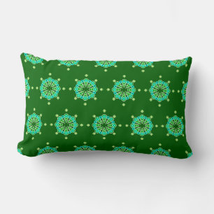 Eight point Mandala, Dark Jade Green and Aqua Lumbar Pillow