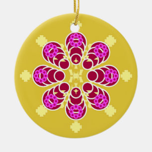 Eight point Mandala, Mustard Gold and Purple Ceramic Ornament