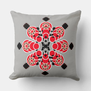 Eight point Mandala - red, grey and black Throw Pillow