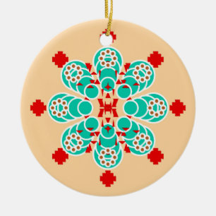 Eight point Mandala - turquoise and peach Ceramic Ornament