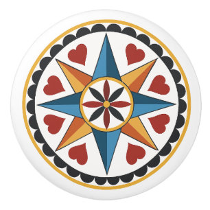 Eight-Point Star & Heart Amish Dutch Hex Sign Knob