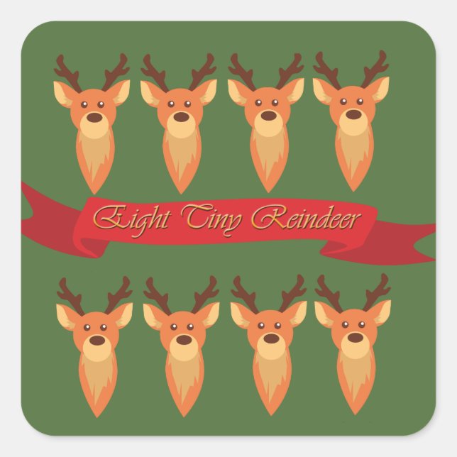 Eight Tiny Reindeer Square Sticker (Front)