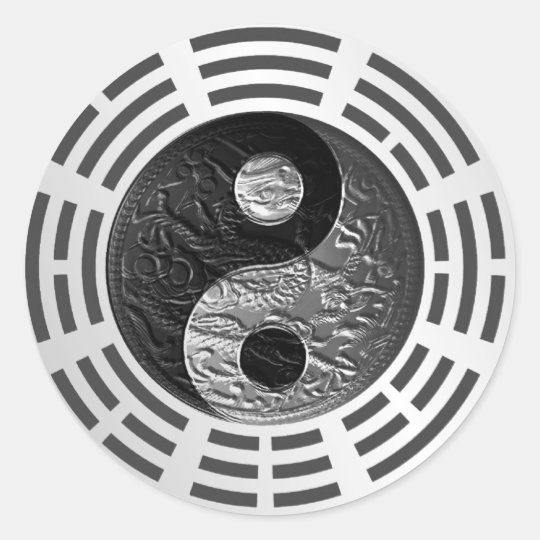 Eight Trigrams Yin Yang Embossed Dragon (size S) Classic Round Sticker
