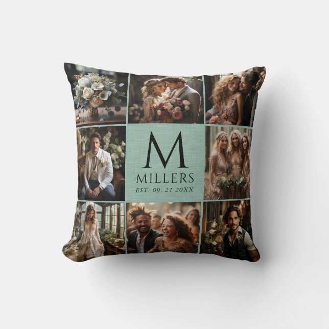 Eight Wedding Photos Custom Monogram Throw Pillow (Front)