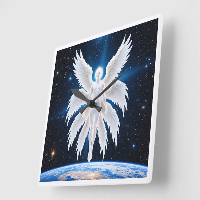Eight Winged Celestial Guardian Fantasy Art Square Wall Clock (Angle)