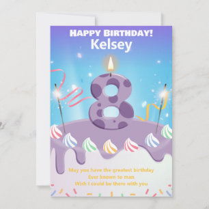Eight year old Happy Birthday card personalized